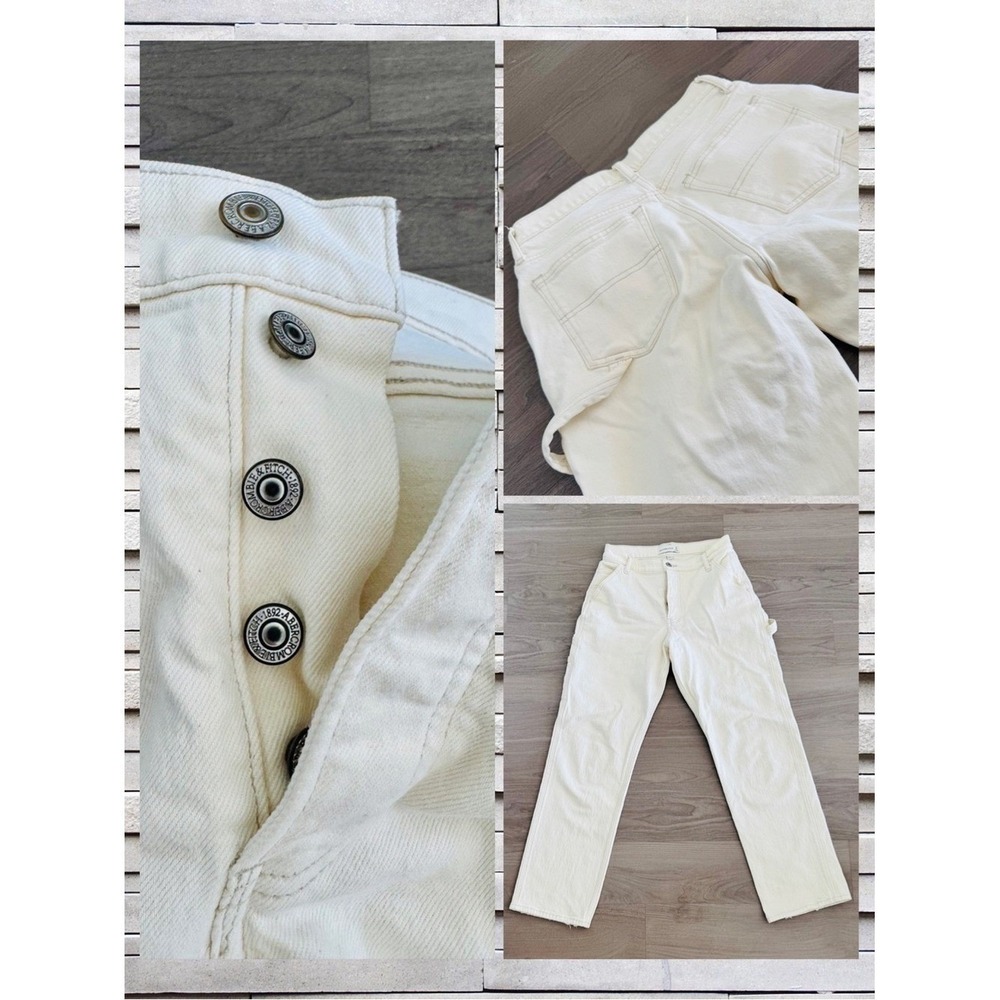 Abercrombie Cream White Carpenter Jeans Cream Curve Love Button Fly Sz 27/4 - Picture 5 of 7